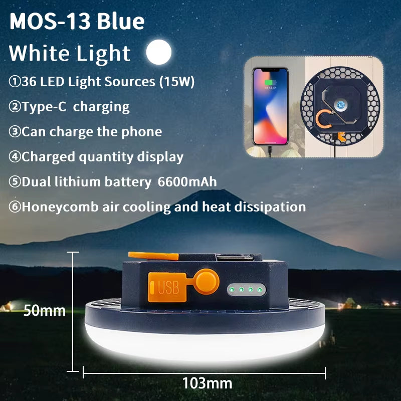 MOSLIGHTING 9900Mah Outdoor Camping Light Portable Rechargeable LED Magnet Tent Lamp Fishing Light Household Emergency Lighting