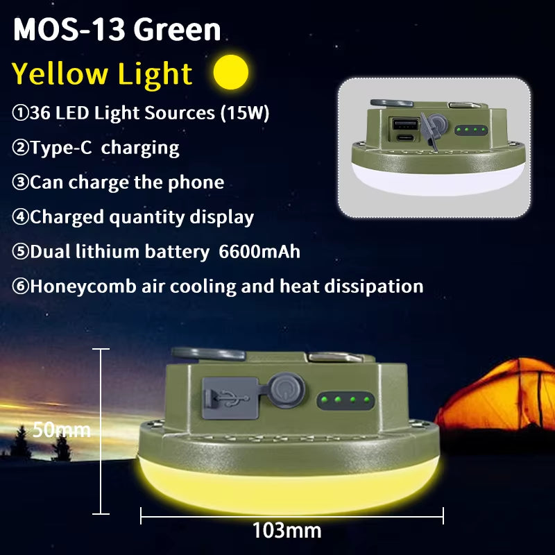 MOSLIGHTING 9900Mah Outdoor Camping Light Portable Rechargeable LED Magnet Tent Lamp Fishing Light Household Emergency Lighting