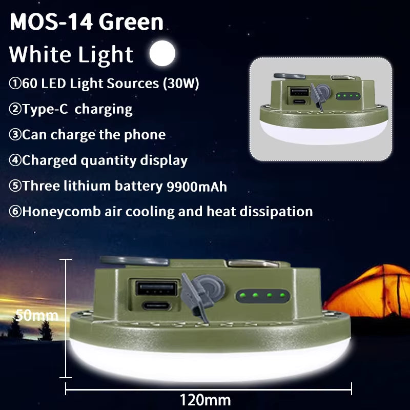 MOSLIGHTING 9900Mah Outdoor Camping Light Portable Rechargeable LED Magnet Tent Lamp Fishing Light Household Emergency Lighting