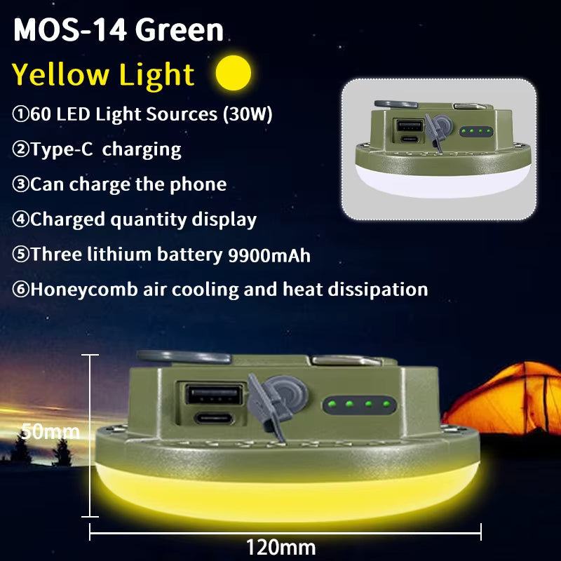 MOSLIGHTING 9900Mah Outdoor Camping Light Portable Rechargeable LED Magnet Tent Lamp Fishing Light Household Emergency Lighting