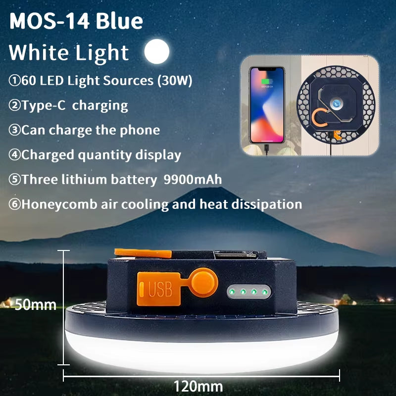 MOSLIGHTING 9900Mah Outdoor Camping Light Portable Rechargeable LED Magnet Tent Lamp Fishing Light Household Emergency Lighting