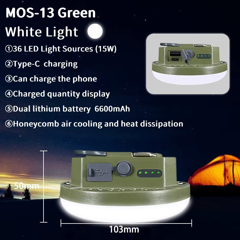 MOSLIGHTING 9900Mah Outdoor Camping Light Portable Rechargeable LED Magnet Tent Lamp Fishing Light Household Emergency Lighting