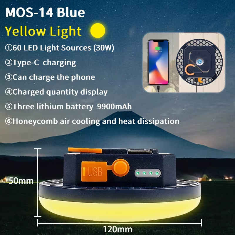 MOSLIGHTING 9900Mah Outdoor Camping Light Portable Rechargeable LED Magnet Tent Lamp Fishing Light Household Emergency Lighting