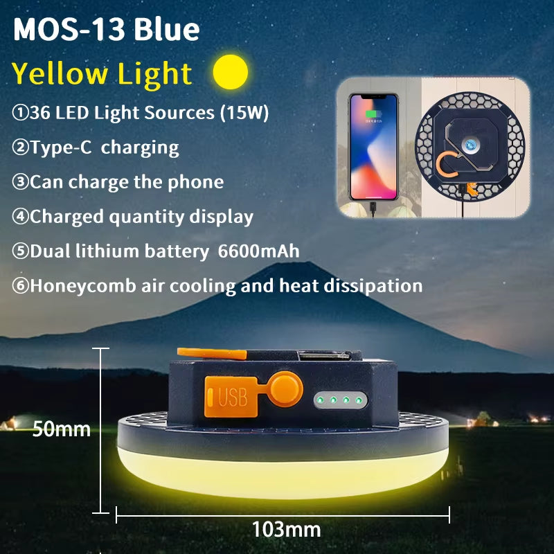 MOSLIGHTING 9900Mah Outdoor Camping Light Portable Rechargeable LED Magnet Tent Lamp Fishing Light Household Emergency Lighting